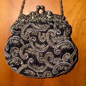 Vintage-Inspired silver Embroidered Clutch